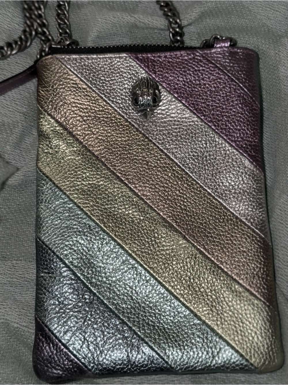 Kurt Geiger Metallic Multicolor Diagonal Stripe Crossbody Bag